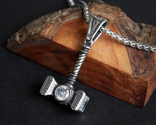 Miniatura 28 de Viking Thors Hammer Necklace Pendant - Vegvisir Aegishjalmur Helm of Awe Raven Huginn Muninn Pendant Necklace Amulet Talisman - Thor Necklace - Bear