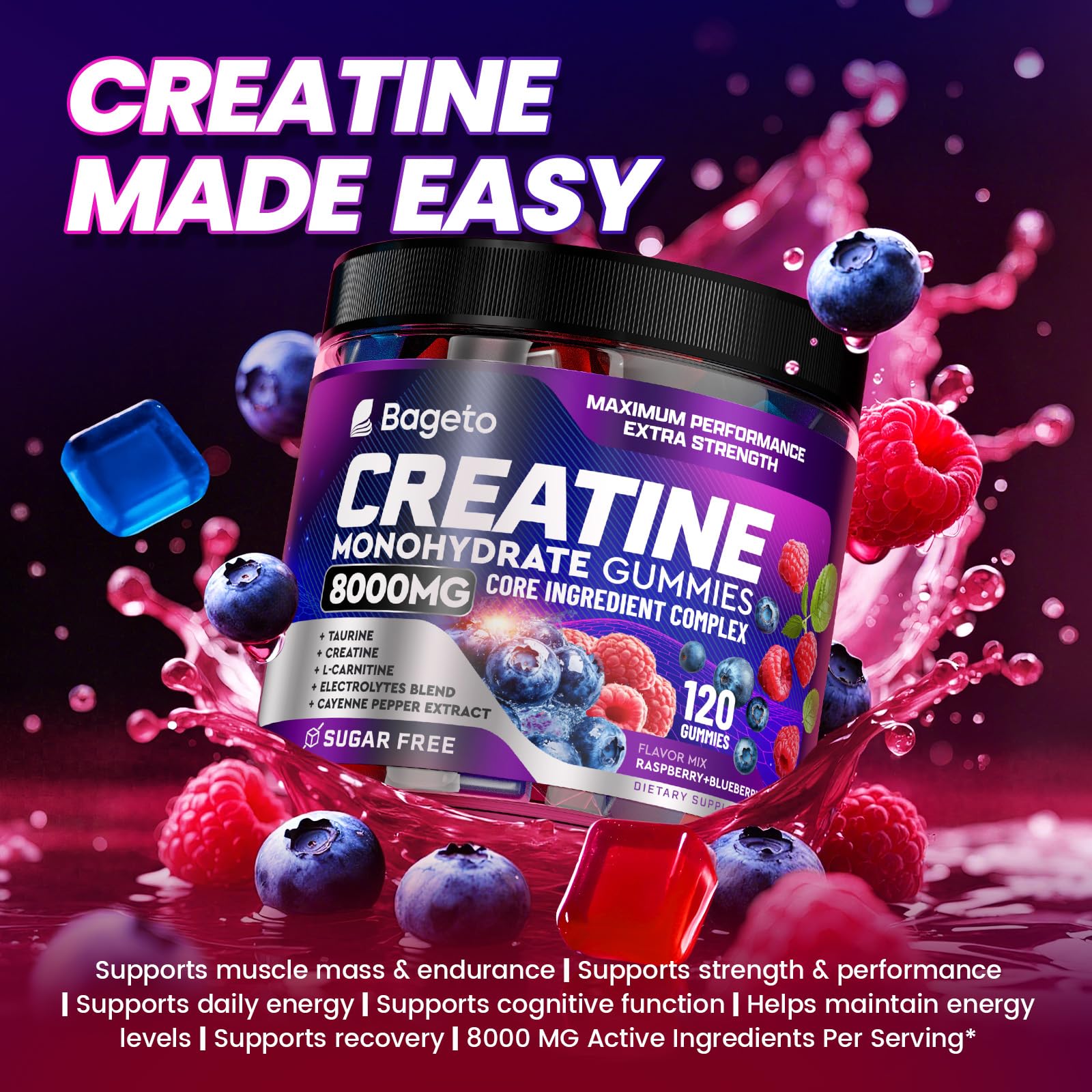 Bageto Creatine Gummies Complex + L-Carnitine + Taurine + Electrolytes — Amazon image 4