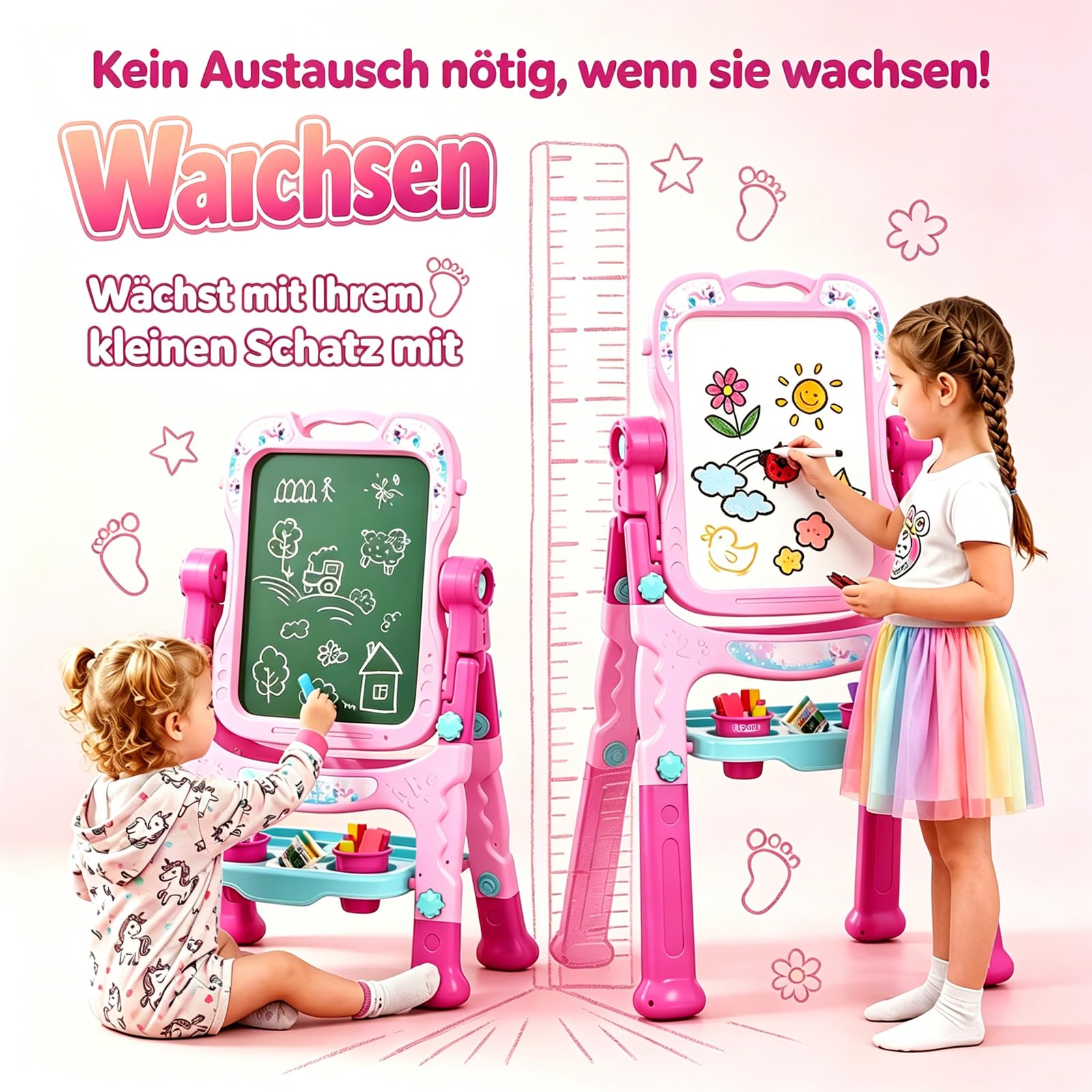Staffelei Kinder, Maltafel Zaubertafel, Kleinkinder Spielzeug ab 2 Jahre Mädchen Spielzeug für 1-6 Jahre Painting Board Lernspielzeug für 1 2 3 4 5 6 Jahre Baby Kinder Geburtstag Geschenk Schreibtafel