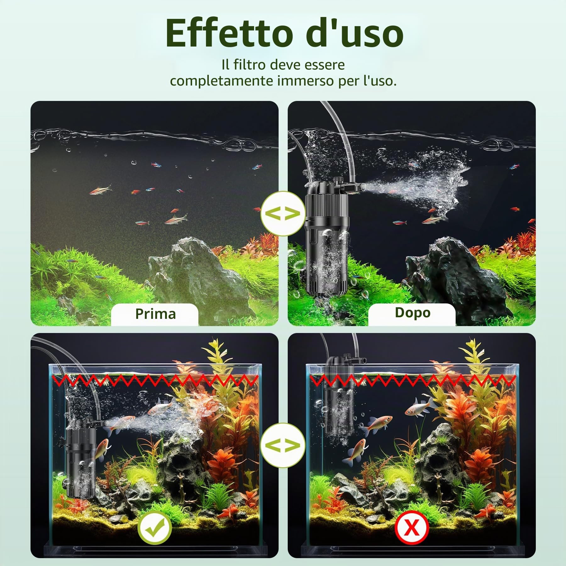 Forever Speed 5-in-1 Filtro Interno per Acquario con UV 3 Watt, Pompa Filtro per Acquario con Flusso Regolabile 400L/h per acquari da 40-120L