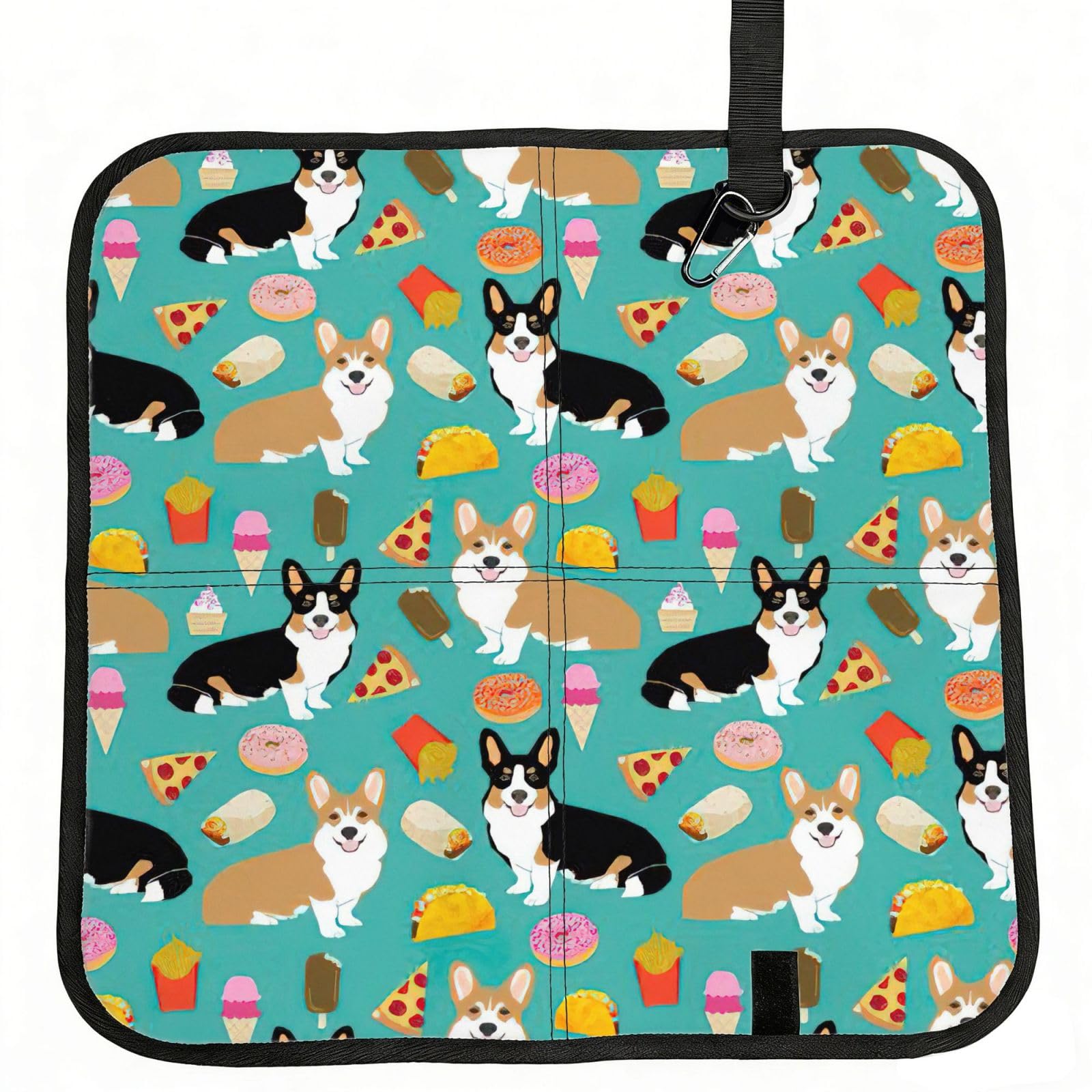 SDEGTHO Cute Corgi Printed Foldable Seat Pad with Closure, Lightweight Cushion for Airplane Travel Camping