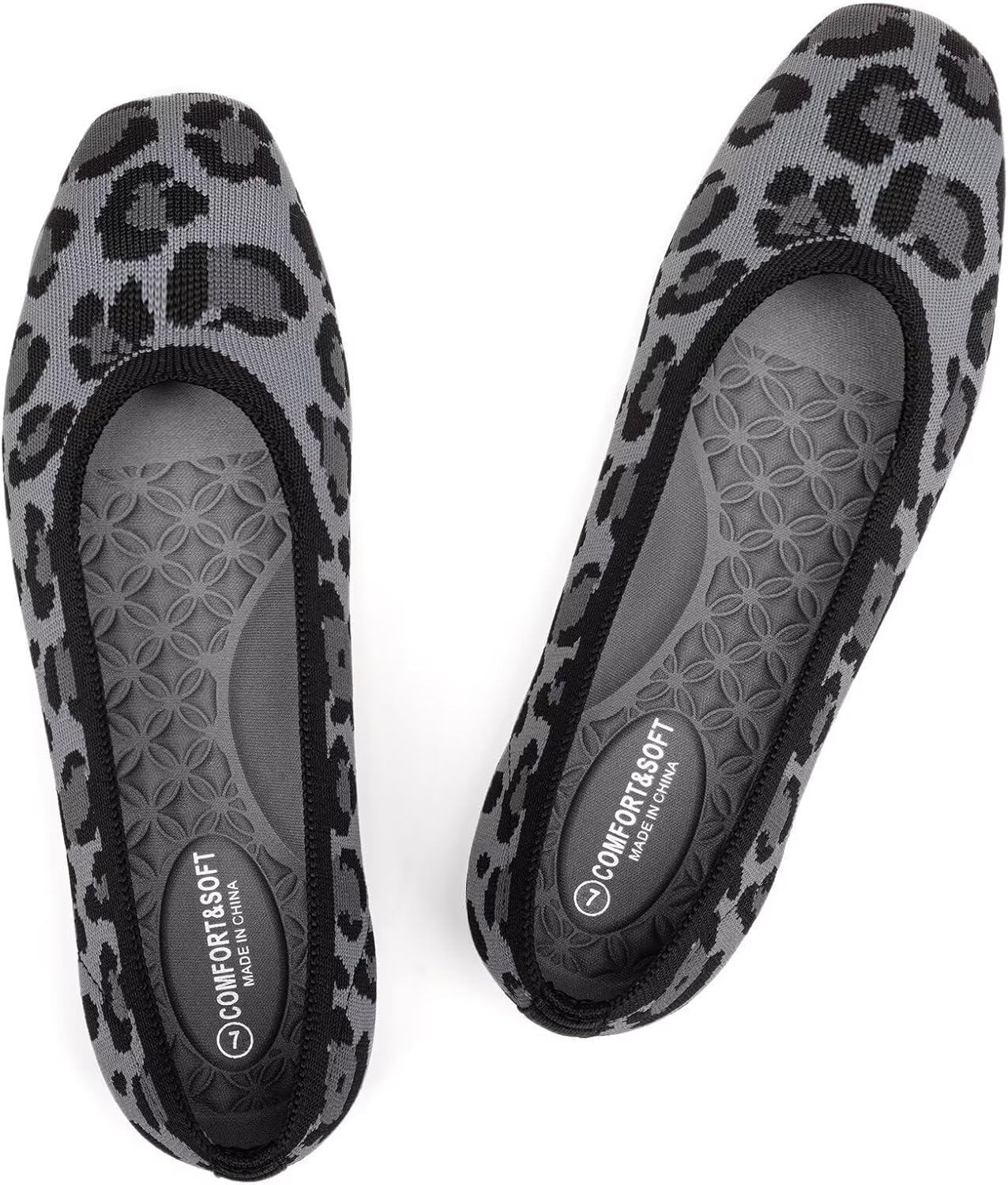 Frank Mully Womens Square Toe Flat Shoes Comfortable Knitted Flats Work Flats for Woman