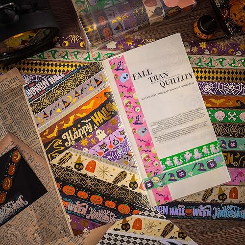 Miniatura 3 de AEBORN Juego de cintas Washi de Halloween, 16 rollos de cintas decorativas de lámina dorada con gato, calabaza, fantasma, bruja, perfecto para