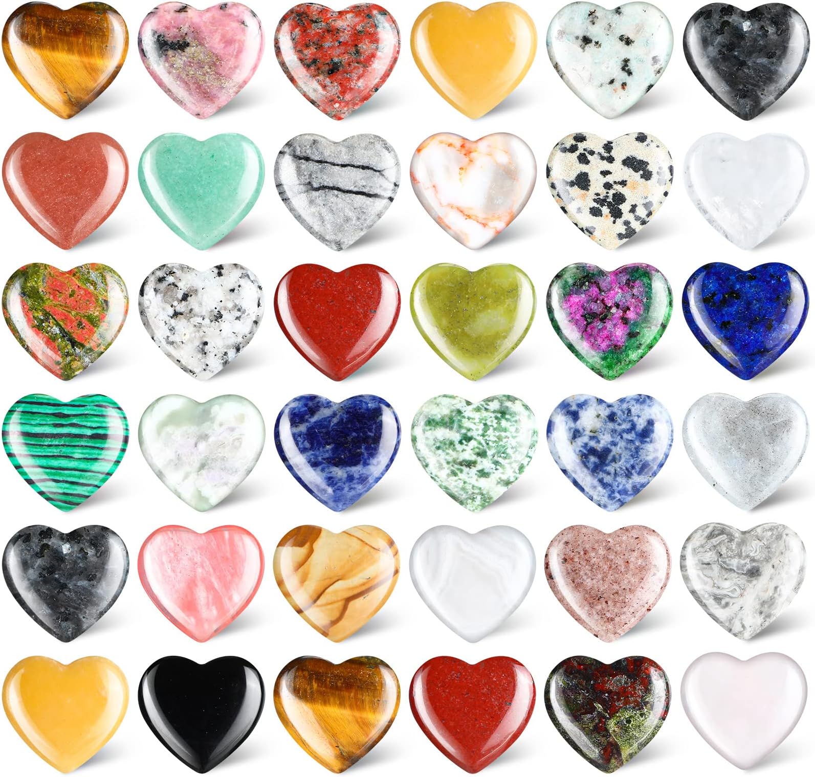 Nuenen 40 Pcs 0.8 Inch Heart Shaped Crystal Worry Stone Bulk Heart Rock Tiny Trinkets Healing Crystal Gemstone Employee Appreciation Gifts Palm Pocket Love Carved Rock for Mom Women Meditation