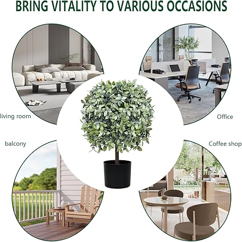 Miniatura 9 de Topiarios artificiales para porche delantero, juego de dos plantas arbustivas artificiales (23 pulgadas de alto, 13 pulgadas de profundidad), árbol