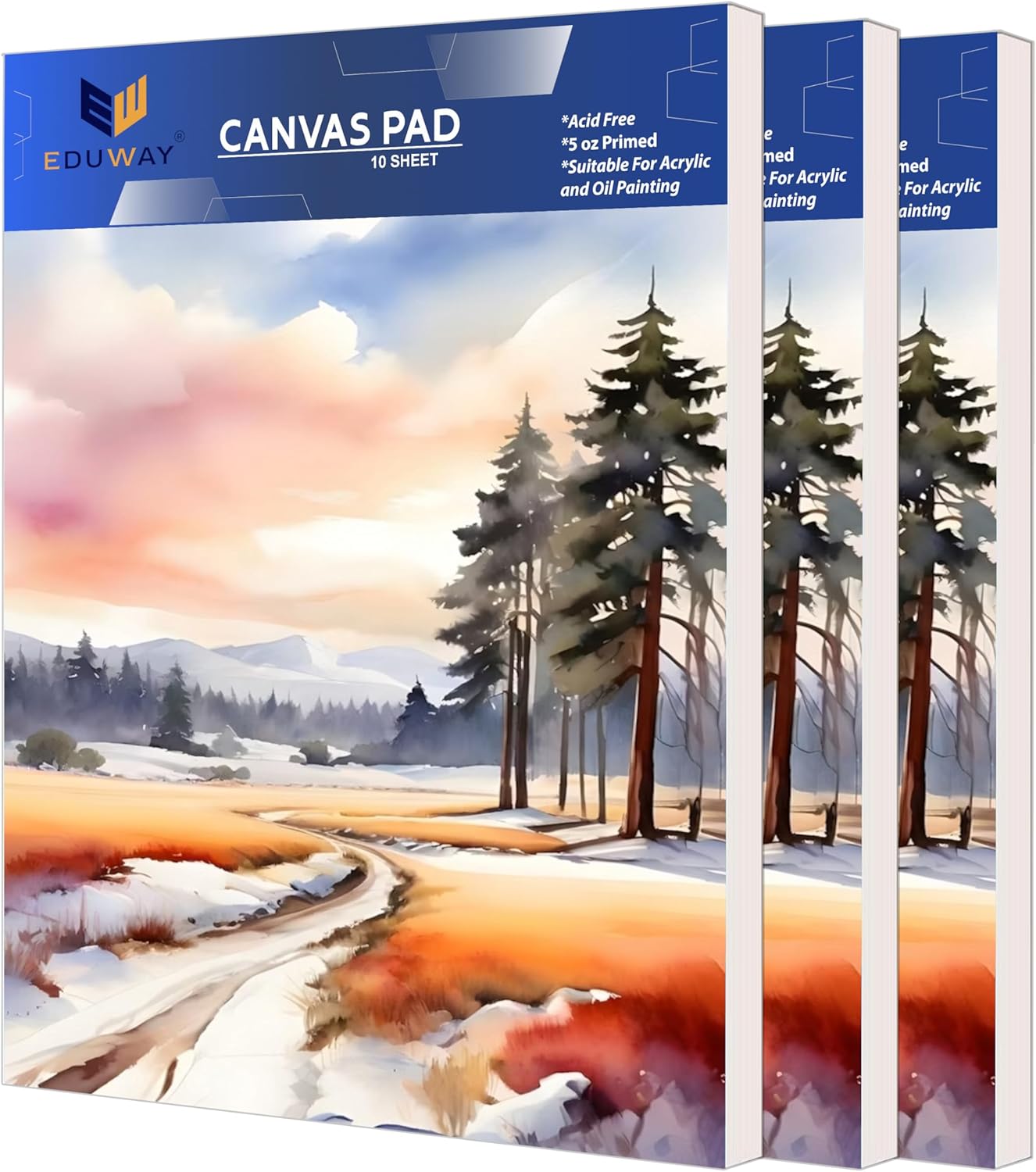 Premium Cotton Canvas Pad (12x10 Inch) | For Acrylic, Oil Painting, Drawing, Sketch & Wet Art Media | Ideal for Hobby Artist, Professional & Beginner | Acid Free, Durable 30 Sheet, Pack 3,White