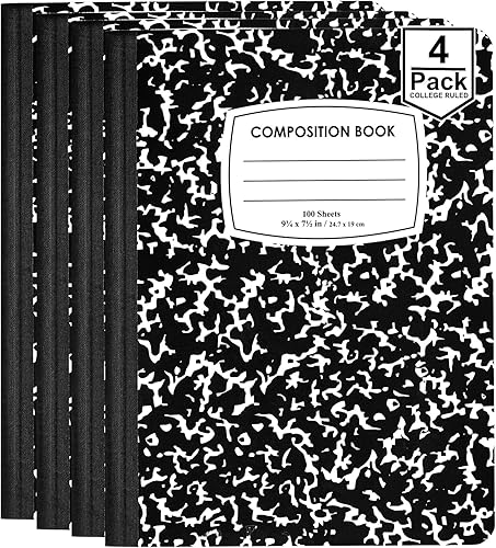 ENVO Cuadernos de composición, cuaderno de composición con reglas universitarias, cubiertas de mármol negro, cuaderno de composición, 100 hojas, a