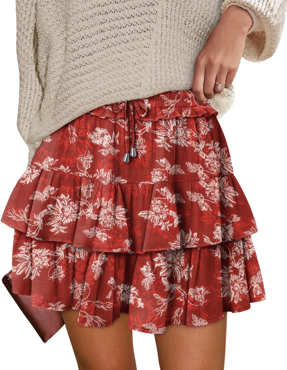 onlypuff Flowy Shorts for Women Ruffle Skorts Tiered Teen Girls Country Concert Outfits Golf Tennis Skort Under Sweater Skirt