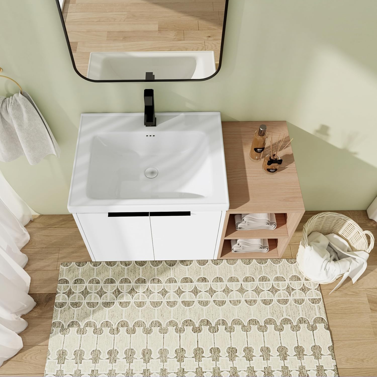 36" Bathroom Vanity with Sink, 36 Inch Floating Bathroom Vanity, Modern Bathroom Vanity with Storage Shelves,White Wall Mounted Cabinet Set (Double Doors, 074)