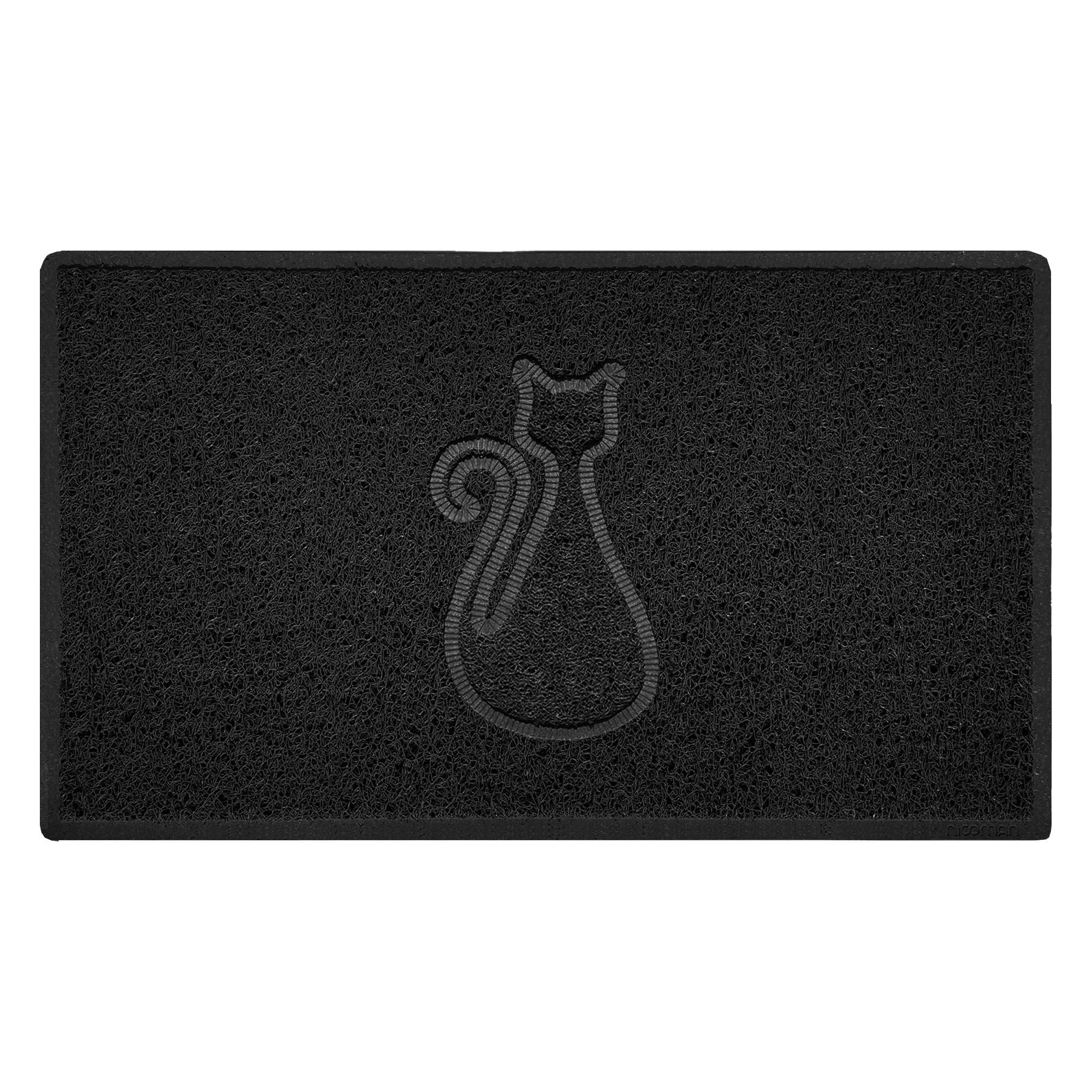 Nicoman CAT Embossed Shape Door Mat Dirt-Trapper Washable Barrier Doormat-(Use Indoor or Sheltered Outdoor)-(75x44cm/29.5x17.3inches,Medium) Black