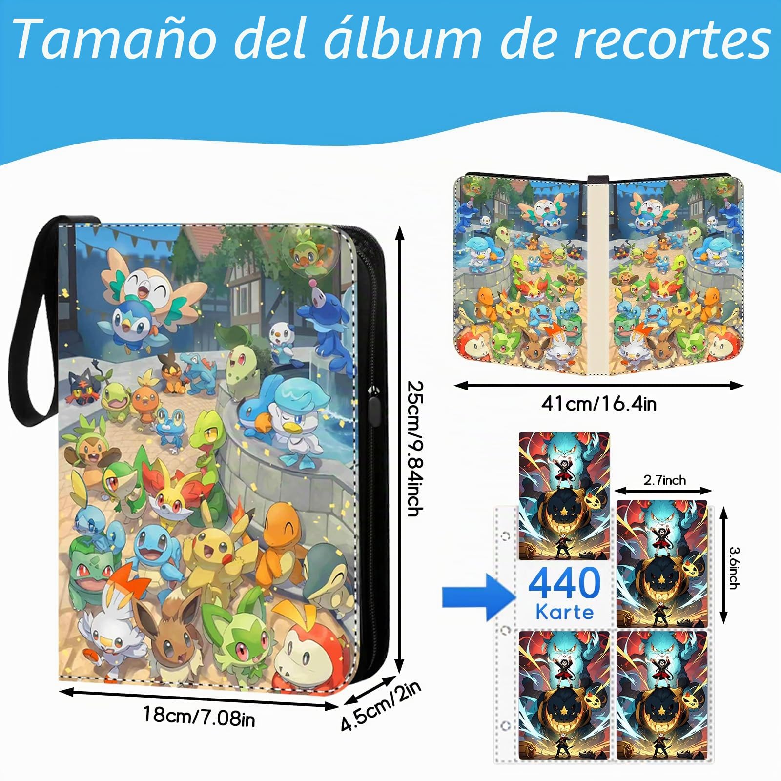 Álbum de colección para tarjetas, 55 páginas con capacidad para 440 tarjetas, álbum de coleccionistas, carpetas para cartas, porta tarjetas impermeable portátil, regalo para niños.