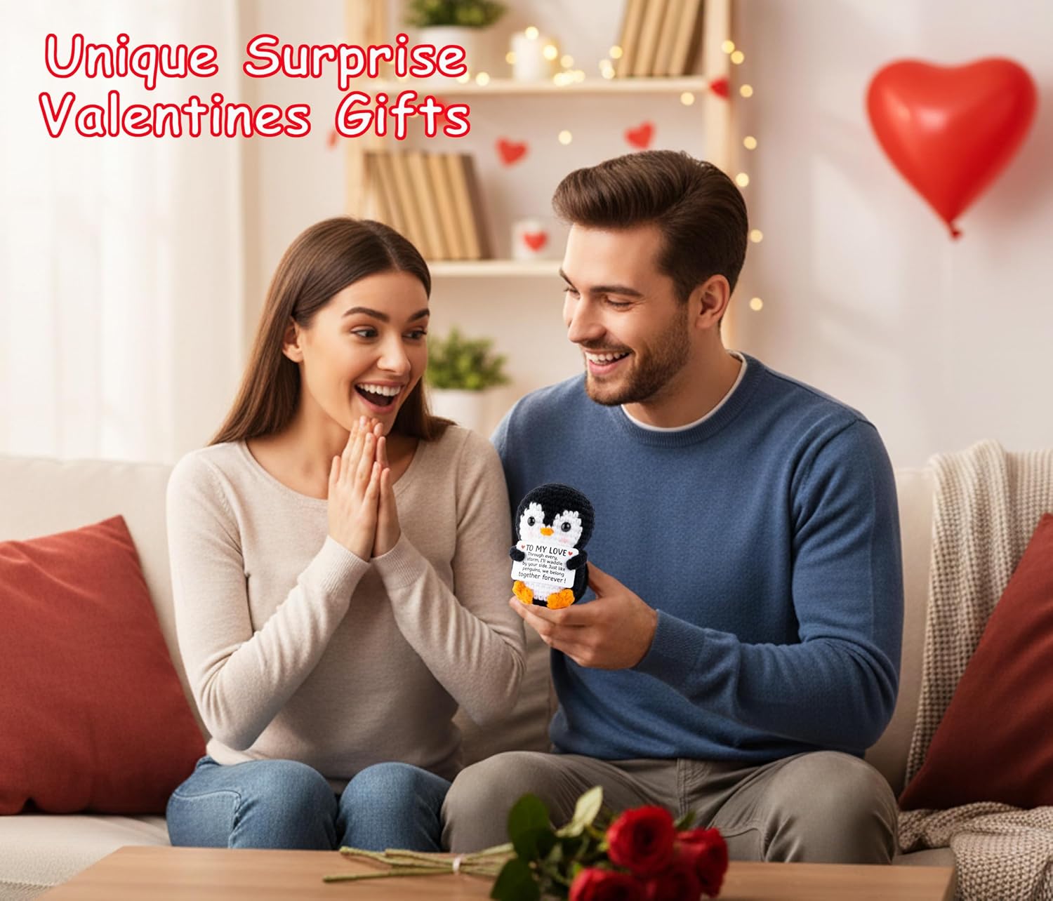 Gifts for Him Her Girlfriend Boyfriend,to My Love Handmade Positive Mini Penguin Crochet Mother's Day Romantic Valentines Day I Love You Gifts for Women Men Wife Husband Couple