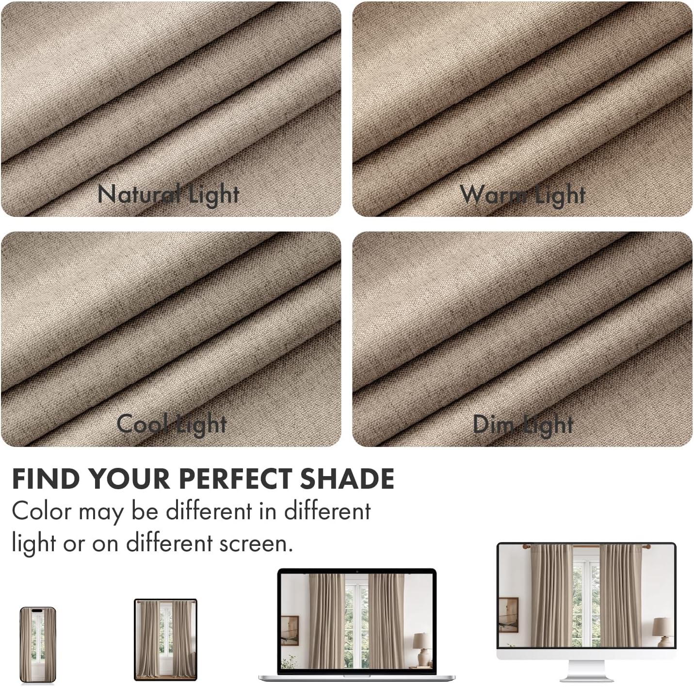 MIULEE 100% Blackout Linen Curtains for Bedroom 84 inches Long, Thermal Insulated Room Darkening Black Out Drapes for Living Room, Back Tab Rod Pocket, 2 Panels Set, 40 Wide x 84 Length, Taupe