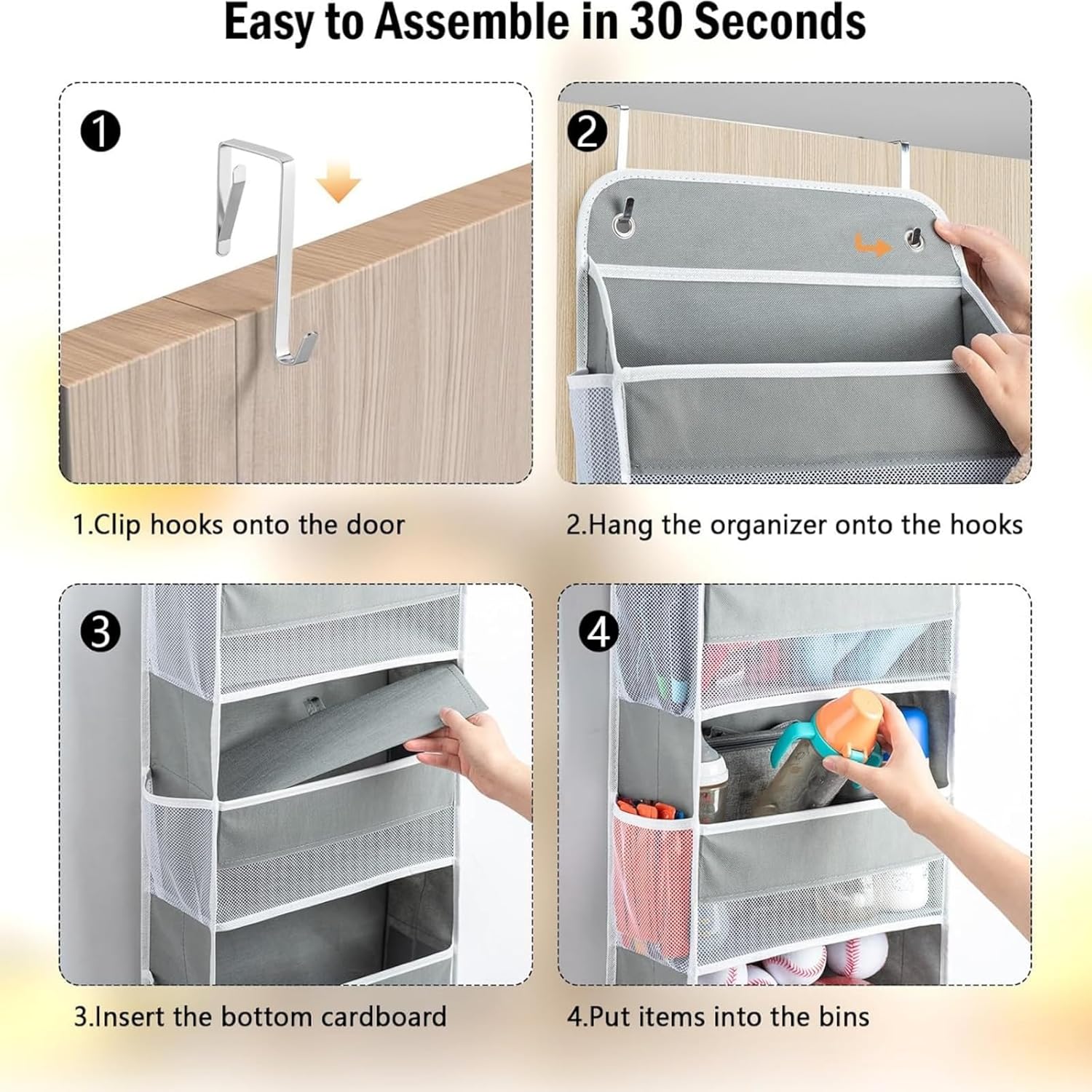 Over The Door Organizer, 5 Shelves Closet Door Hanging Organizer with 10 Mesh Pockets,for Bedroom,Bathroom,Pantry,Nursery (Gray) - Image 6