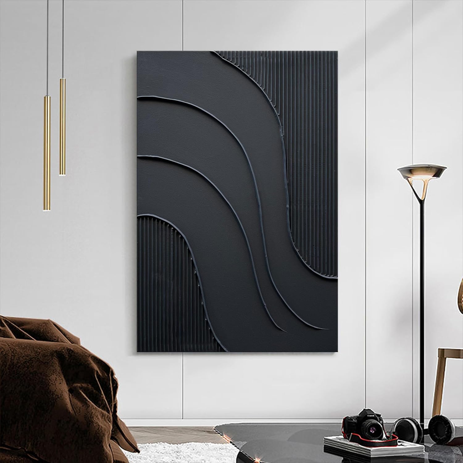 NANKAI Hand-Painted Thick Texture Black Minimalist Oil Painting 24x36 Inch Texture Abstract Painting Home wall Decorative Art