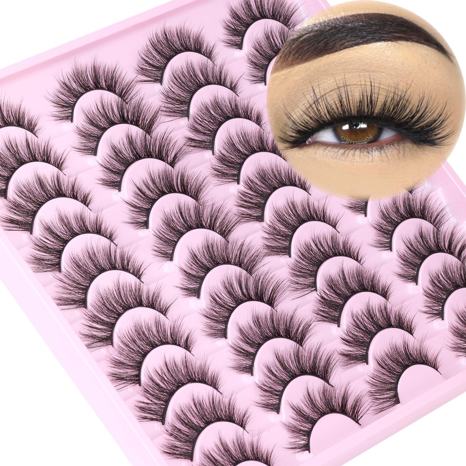 20 Pairs Lashes Wispy Faux Mink Lashes 15mm Cat Eye False Eyelashes Natural Look 3D Volume C-Curl Strip Lashes Pack by Kiromiro