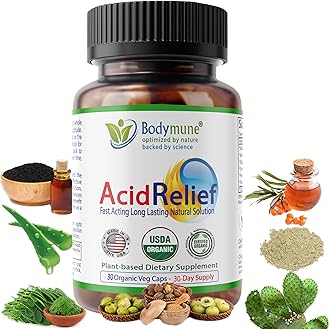 Bodymune AcidRelief Acid Tamer | Promotes Stomach Comfort & Digestive Wellness* | Organic Herbal Blend for Gut Health* | 30 Capsules | Made in USA, USDA Organic, Vegan, Non-GMO, Gluten-Free