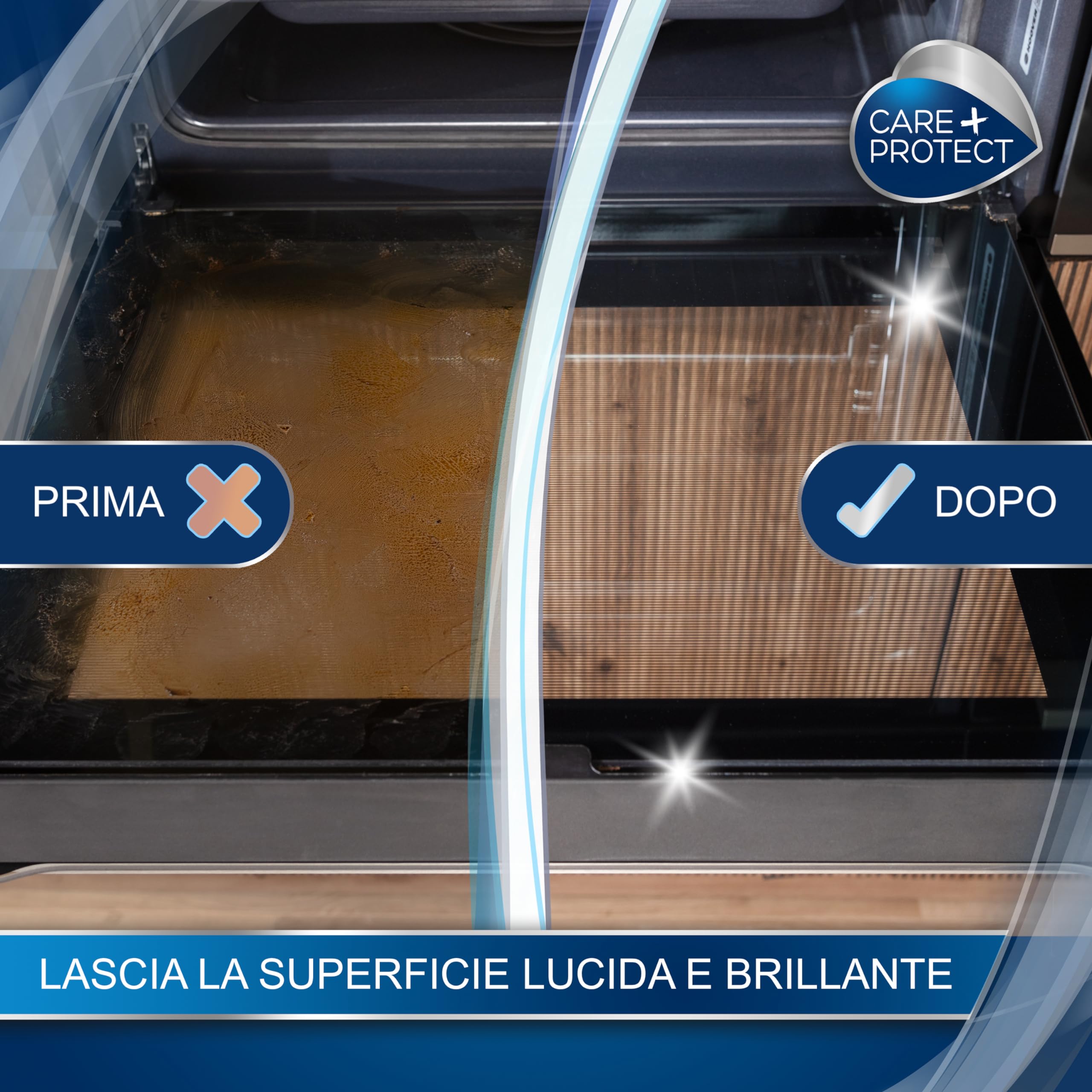 CARE + PROTECT Raschietto per la pulizia di piani cottura in vetroceramica/a induzione. Il raschietto, sicuro da usare, rende le superfici lucide e brillanti senza graffiarle. La lama è sostituibile