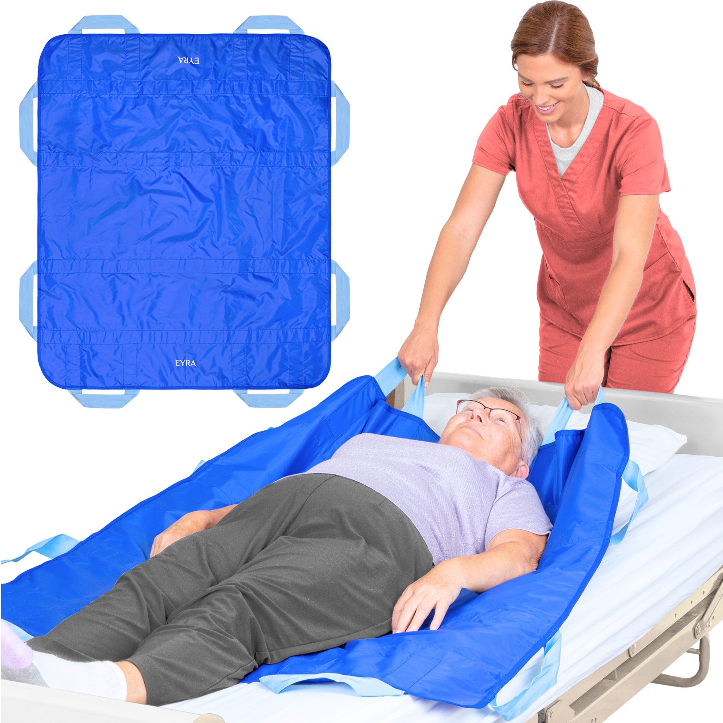 EYRA Drap de Glisse 122×102 cm avec 8 poignées – Drap de Transfert & Aide au positionnement réutilisable et Lavable pour Personnes âgées, Patients alités et mobilité réduite – Supporte Jusqu’à 180 kg