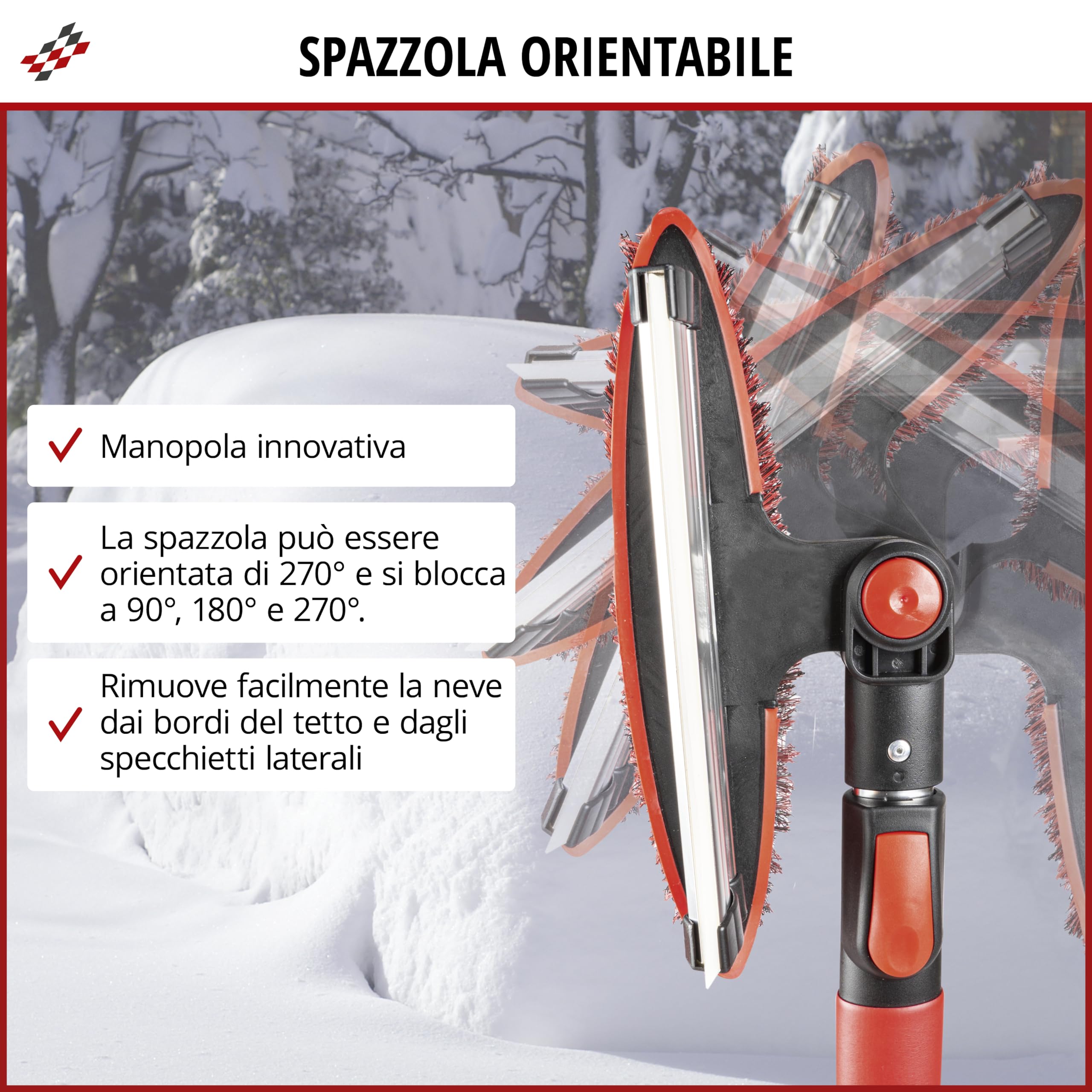 WALSER Scopa da neve 3in1 telescopico 92-132 cm raschiaghiaccio rosso/nero