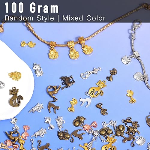 Miniatura 2 de stino - 100 g de dijes colgantes de metal para hacer joyas, lote de dijes bañados en plata y oro para pulseras, collares y manualidades, dijes de
