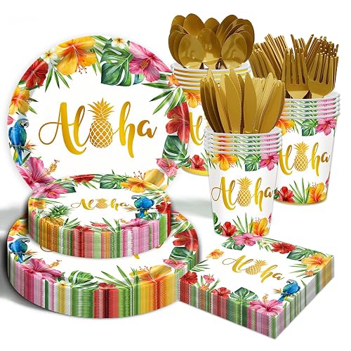 175Pcs Hawaiian Luau Party Decorations Aloha Tropical Tropical Hibiscus Floral