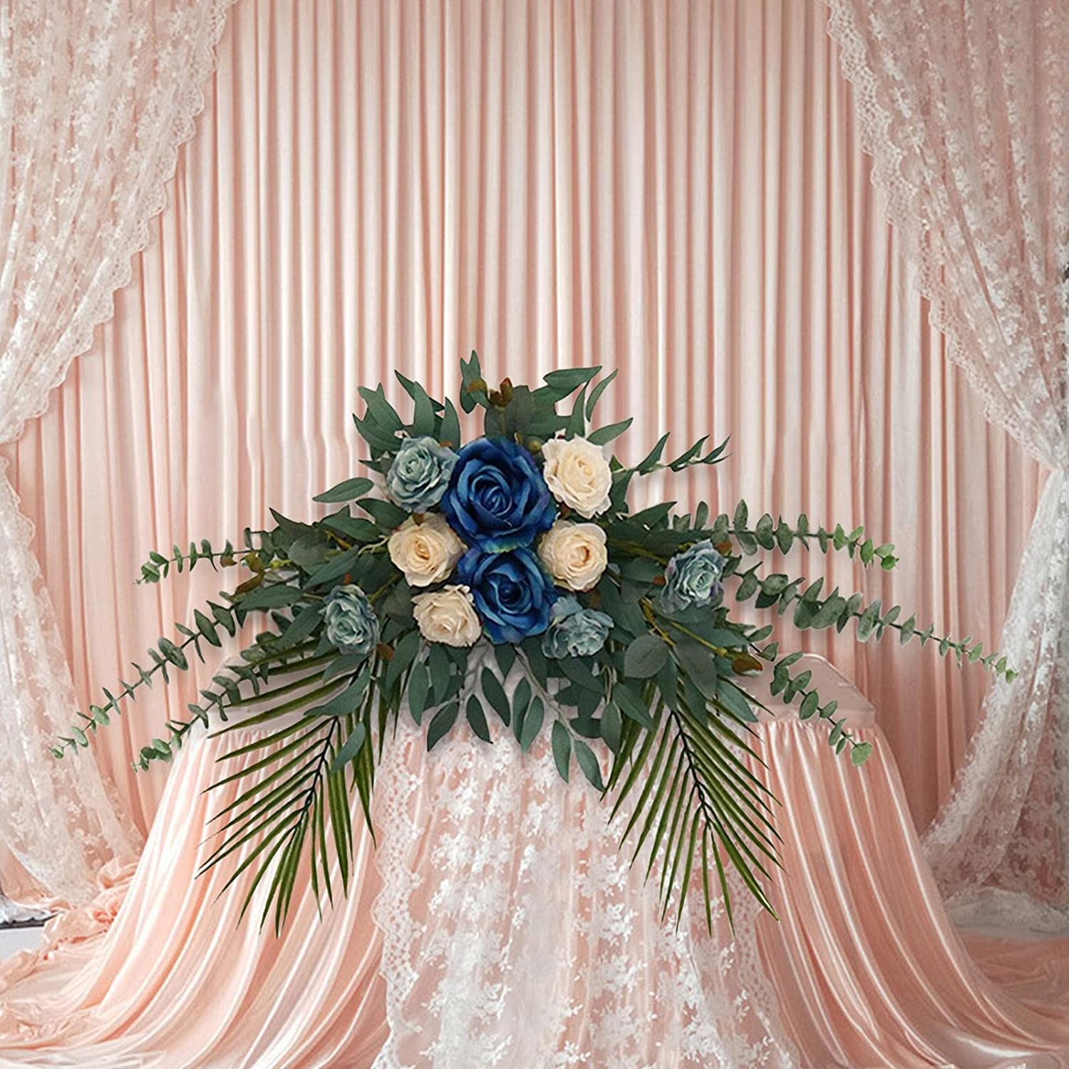 Rose artificiali decorazione fiori di seta foglie verdi appeso ghirlanda scenario scenario soggiorno decorazione (blu)