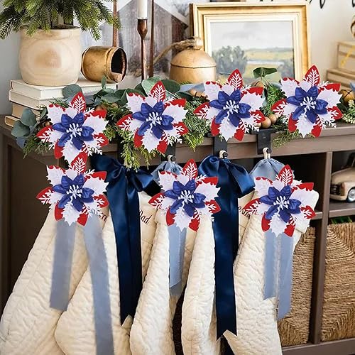 Miniatura 53 de GREENTIME 12 flores de Pascua artificiales azules con purpurina de 5.5 pulgadas, flores de Navidad con clips, tallos de Navidad, adornos para árbol