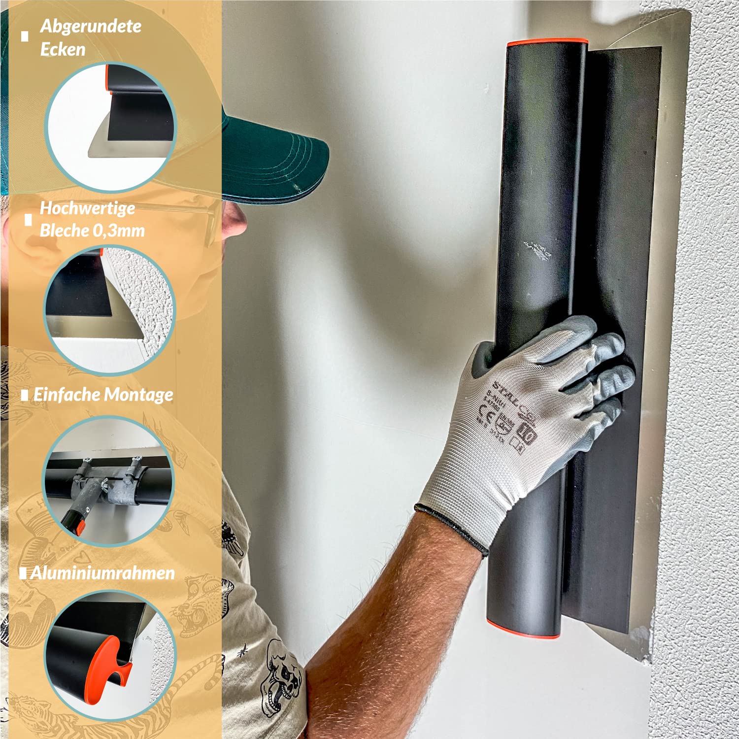 PROFI SET - Flächenspachtel edelstahl mit aluminium teleskopstange und stielaufnahme für spachtel - MADE IN EU