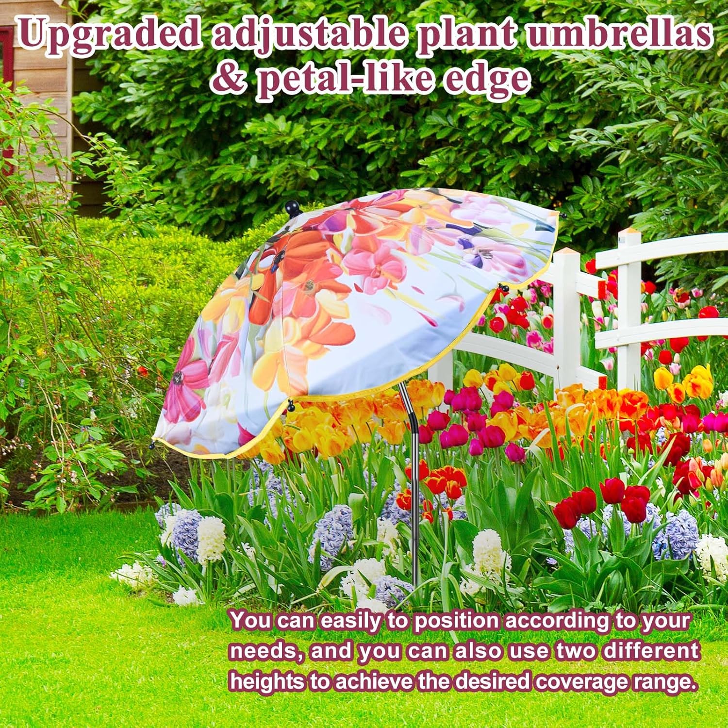 3Pack Flower Plant Umbrellas for Outdoor Plants 50inch Higher 26inch Canopy Adjustable Angles Plant Shade Umbrella Sturdy for Potted Plants Garden Bed Flower Pot (Flower/ 4th of July /Bald Eagle)
