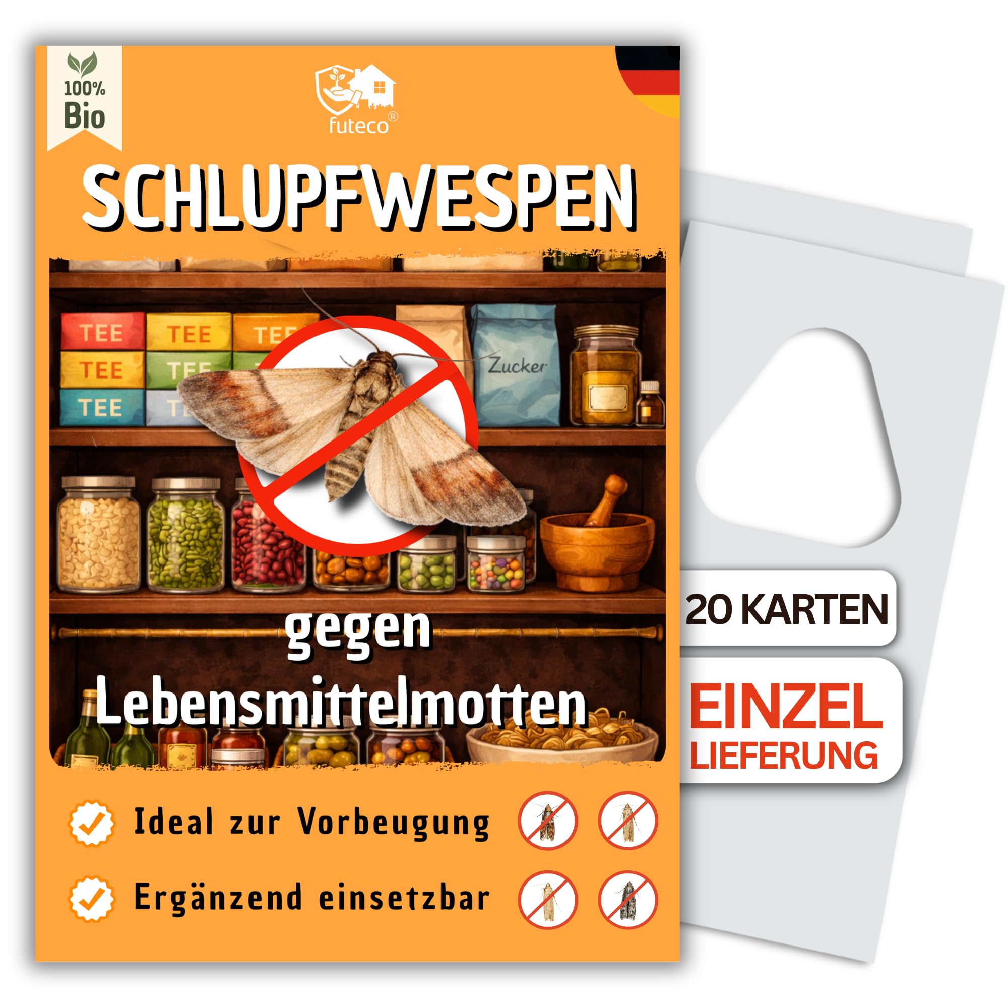 Schlupfwespen gegen Lebensmittelmotten - 20 Karten à 1 Lieferung zur effektiven Bekämpfung - biologische Alternative zur Mottenfalle oder Pheromonfalle