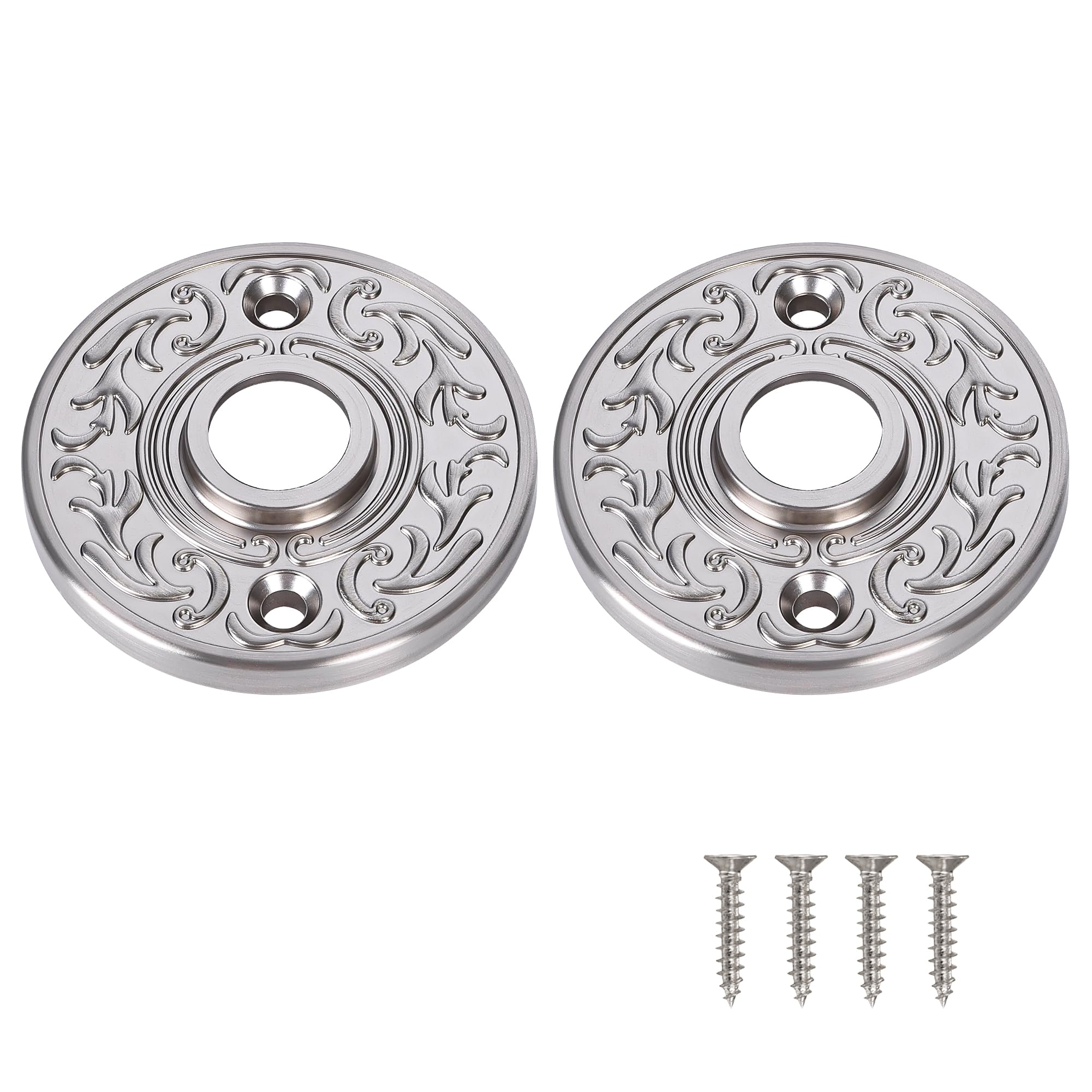 2 Pack Round Door Knob Rosette Plates for Trim Lock, Old Style Mortise Door Knob Backplate Replacement, Brushed Nickel Knob Plates for Cabinet