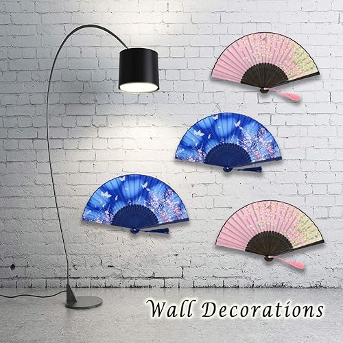 Miniatura 5 de OMyTea Abanicos de mano plegables para mujer, abanicos chinos japoneses de seda de bambú vintage, para sofocos, EDM, festival de música, fiesta,