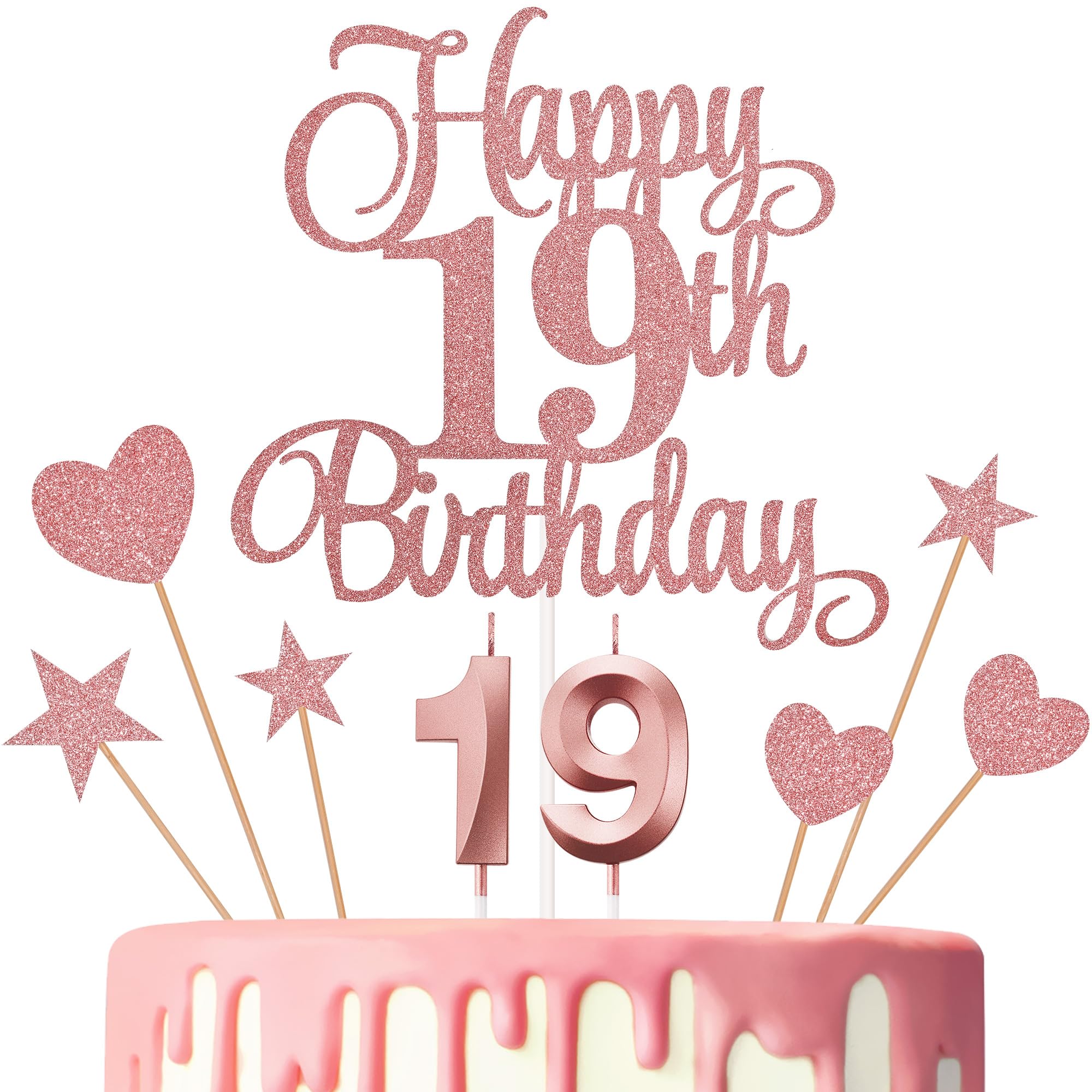 Lecferrarc 19th Birthday Cake Decorations, 19th Birthday Candles Cake Numeral Candles and Glitter Happy 19th Birthday Cake Toppers Set for Birthday