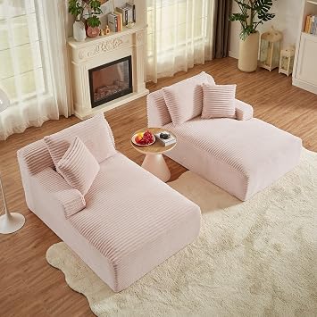 Seray Modular Sectional Sofa Couches, Oversized Chaise Indoor Lounge Chair, Corduroy Upholstered Boneless Sofa Bed for Living Room, Deep Seat Sleeper Couch Reading Chairs, No Assembly Required, Pink