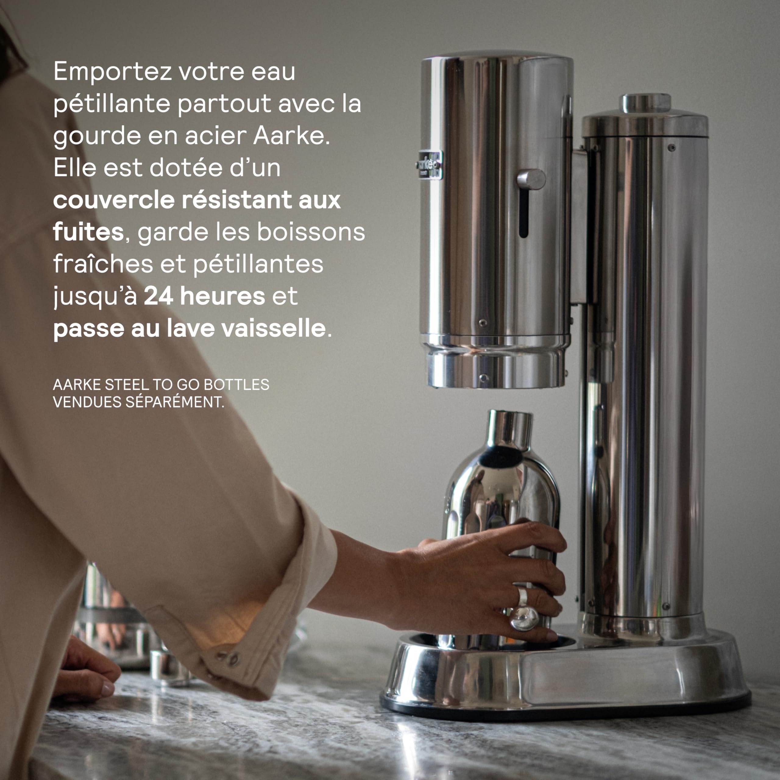 Aarke Carbonator Pro, Machine à Soda avec Bouteille en Verre, Finition Sand