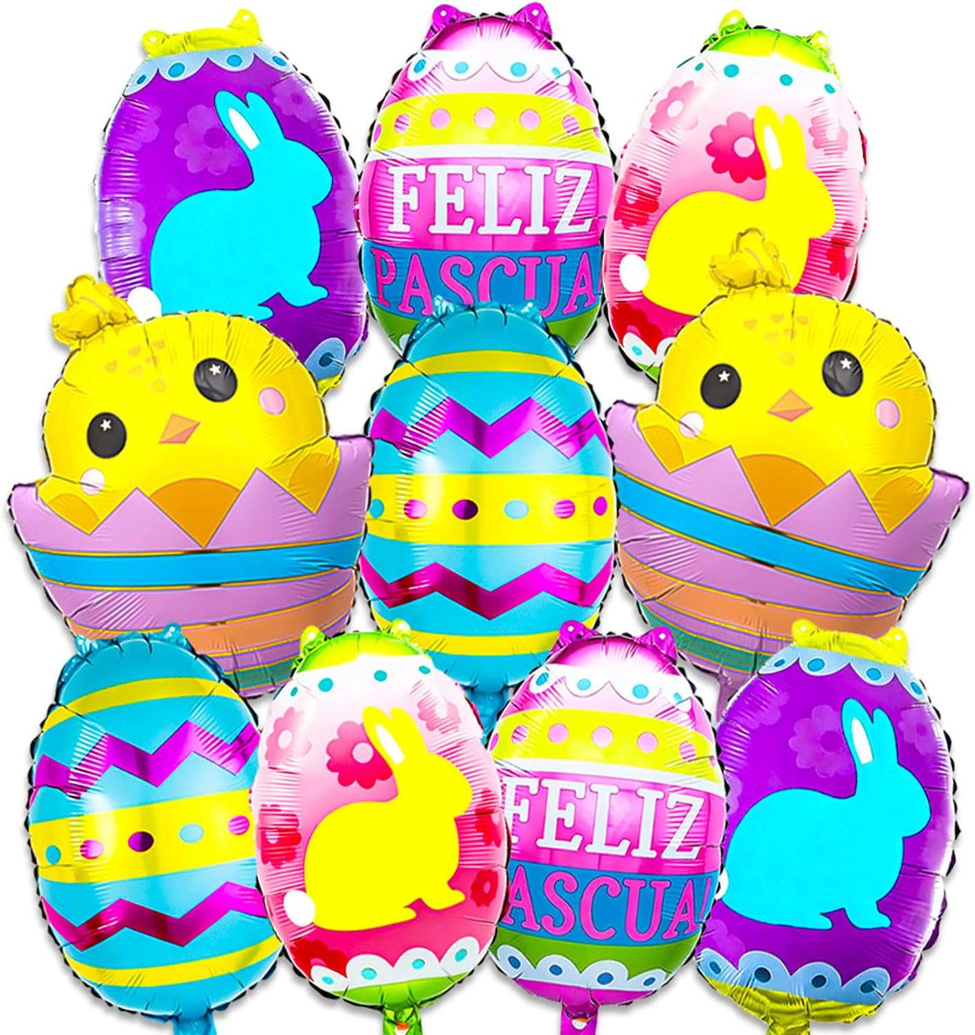 10 Pcs Easter Foil Balloons Set, Easter Egg Balloons Chick balloon for Easters Baby Shower Birthday Party Decorations