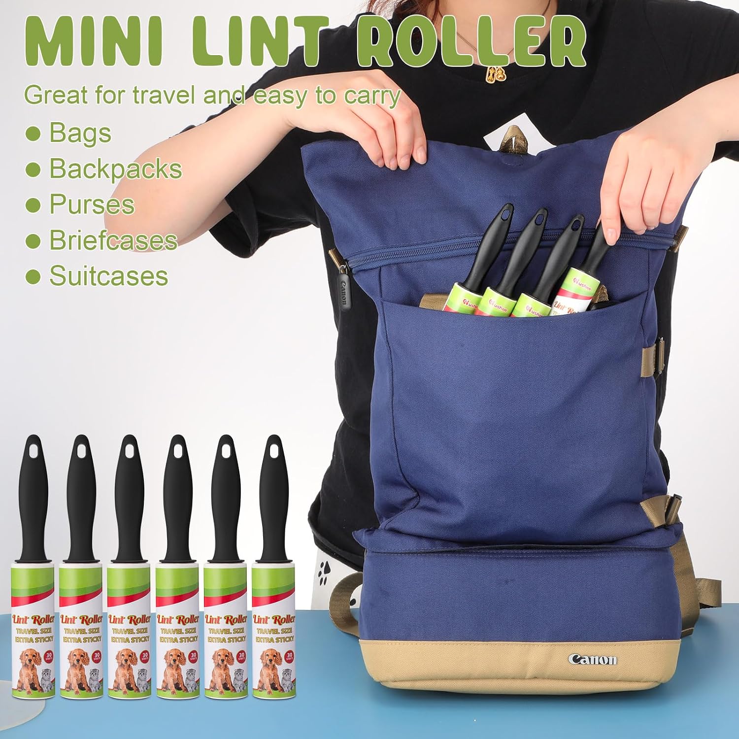 Hushee 8 Pcs Mini Lint Roller for Travel Small Lint Removers Bulk for Pet Hair and Clothes Small Size Removers Portable Sticky Removing Tool for Cleaning Furniture Dog Car Seat