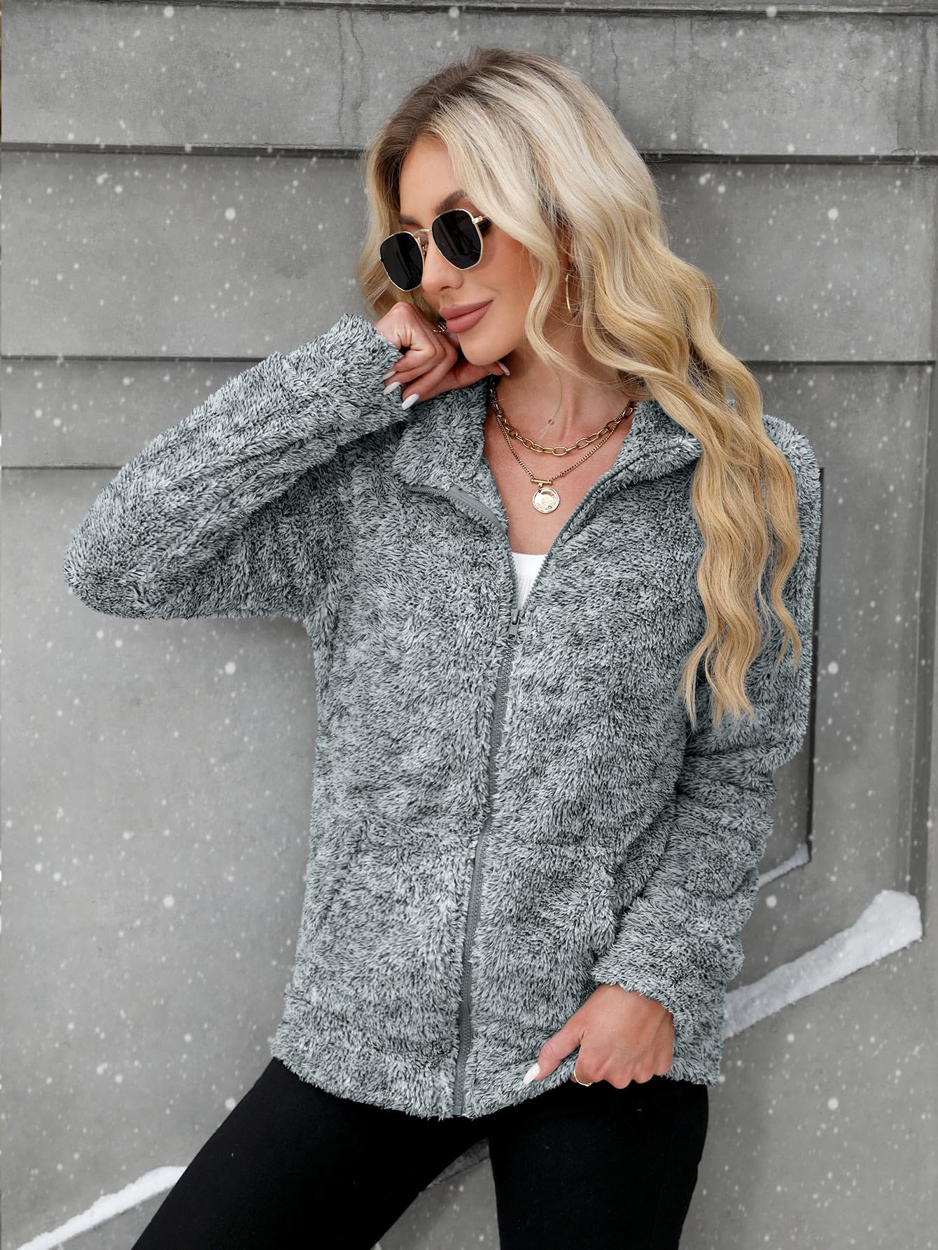 BesserBay Chaqueta de invierno para mujer, cuello alto, forro polar, con cremallera completa, tallas S-XXL