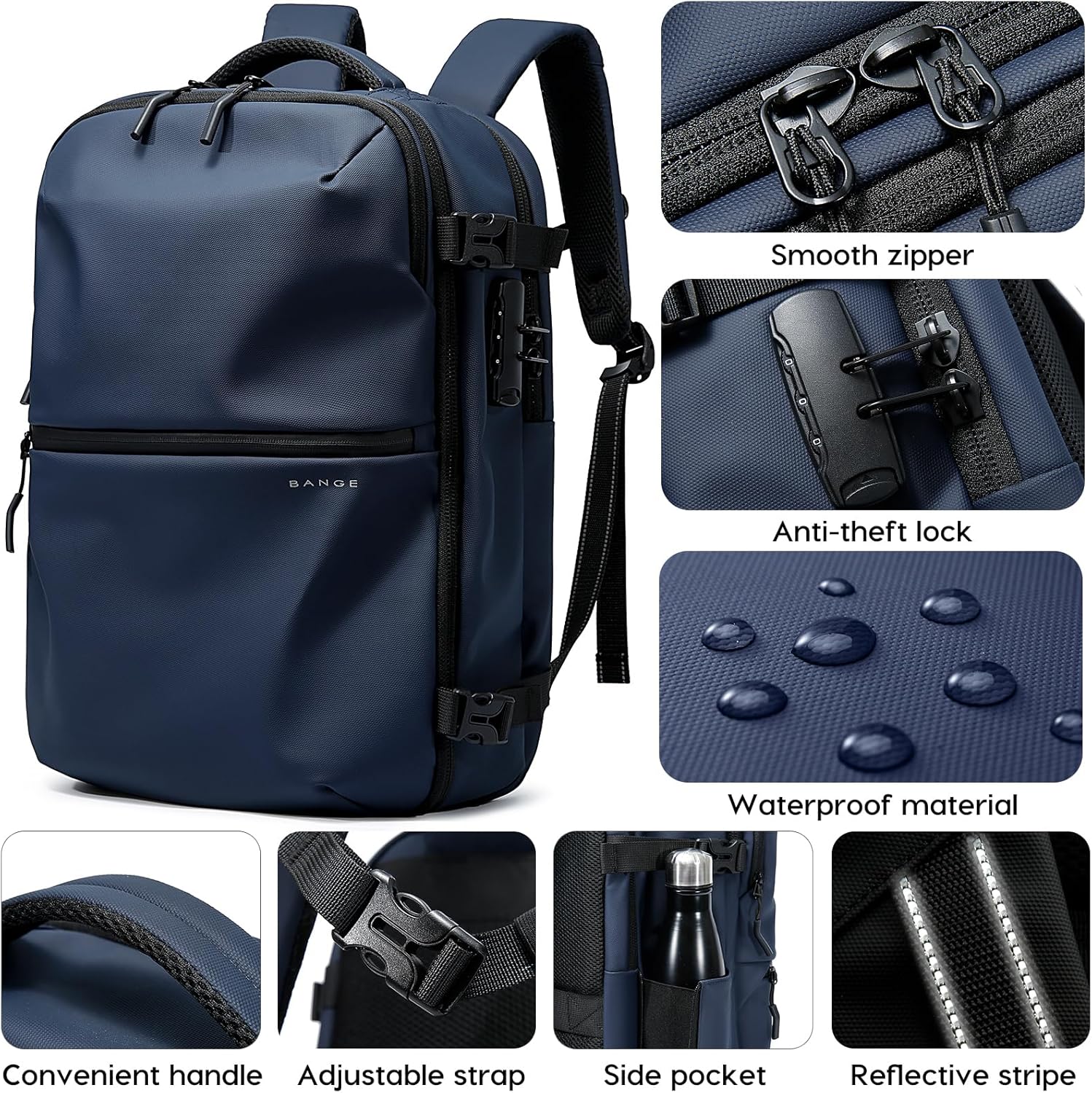 BANGE Travel Backpack with Vacuum Pocket and TSA lock version can hold 15.6 inch Laptop suitable Overnight Flight Approved Anti-theft Bag
