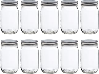 DISCOUNT PROMOS Mason Jars with Lids 16 oz. Set of 10, Bulk Pack - Glass Jars for Overnight Oats, Candies, Fruits, Pickles, Spices, Beverages - Clear