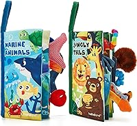 hahaland Crinkle Books 2-Pack: Sensory Touch Feel Baby Toys 0-6 Months, Tummy Time Stroller Books for Newborns