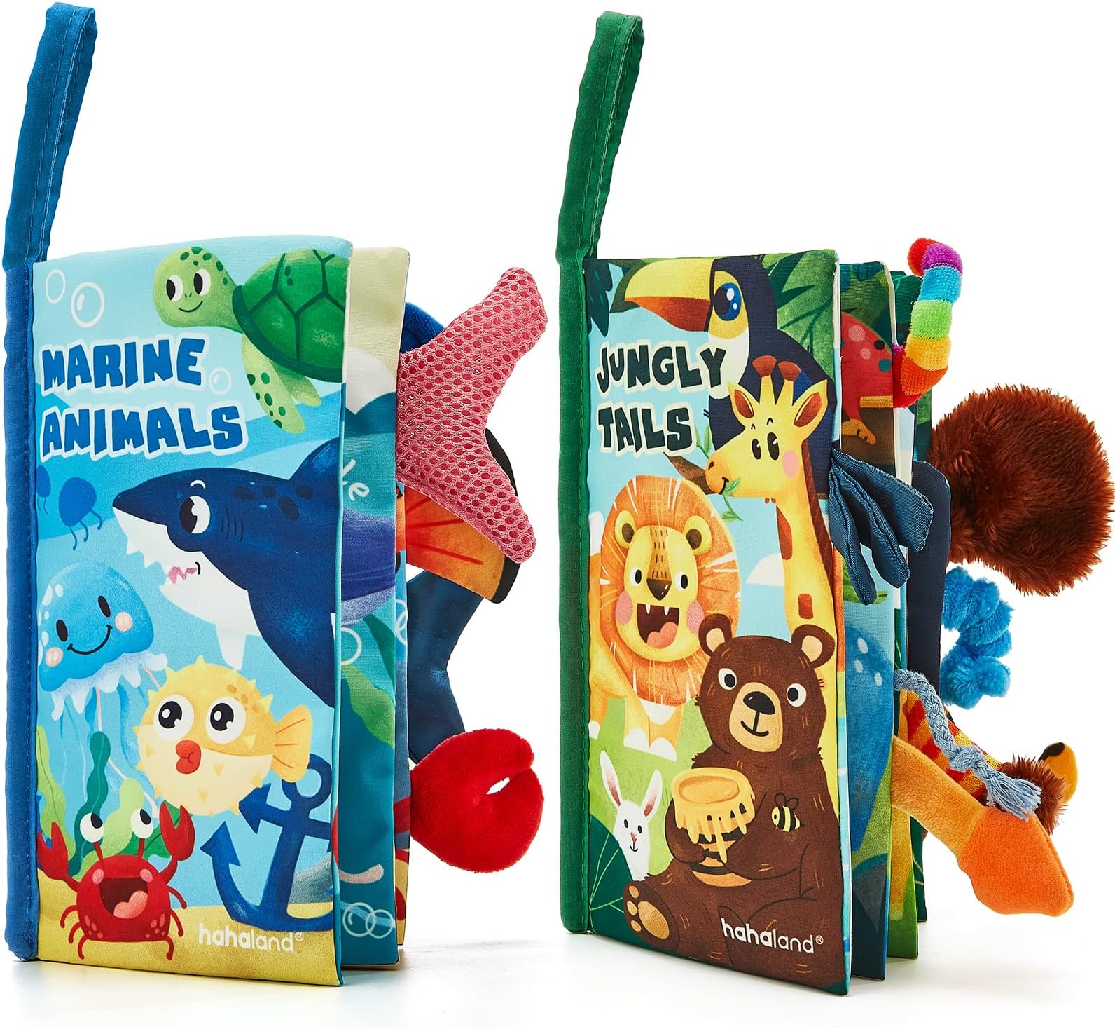 hahaland Baby Book Fabric Book Pack of 2, Baby Toy from 0 3 6 Months, 3D Forest & Sea Animal Pattern Feel Book Crinkle Book, Quiet Book for Prams, Newborns, Christmas Gift for Baby Boys Girls