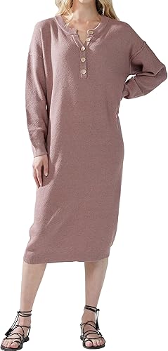 noflik Women's Soft Touch Oversized Button Front V Neck Long Sleeve Midi Sweater