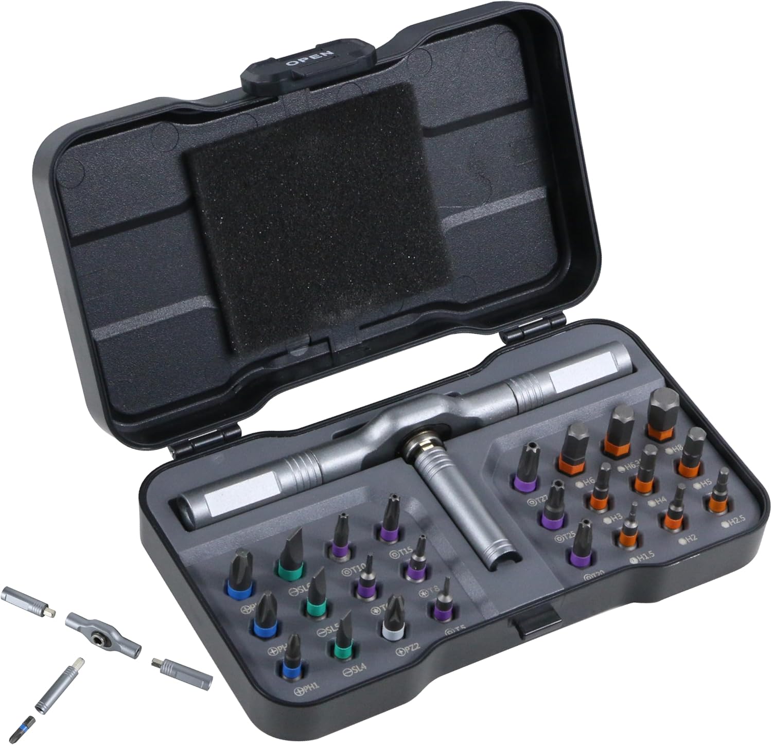 SUNHZMCKP 24 in 1 Magnetic Ratchet Screwdriver Set, S2 Steel Precision Bits with Detachable T Handle, Portable Precision Repair Tool Kit for Electronics, Furniture, Bicycle & DIY Projects