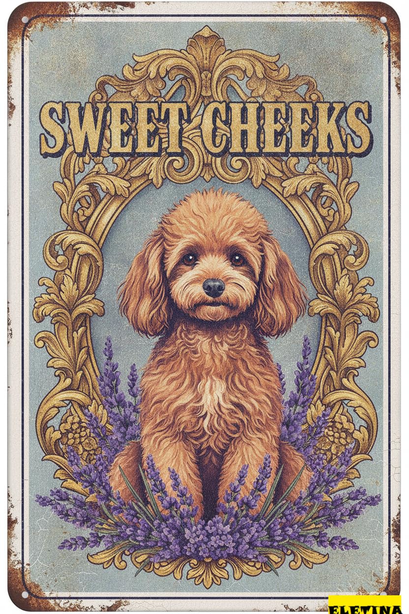 Personalized Sign for Man Cave Poodle Tin 8x12in Vintage Dog Metal Hello Sweet Cheeks Funny Tin Retro Metal Home Farm Toilet Restroom Washroom Wall Decor Gift(2805b) Private Property Decorative
