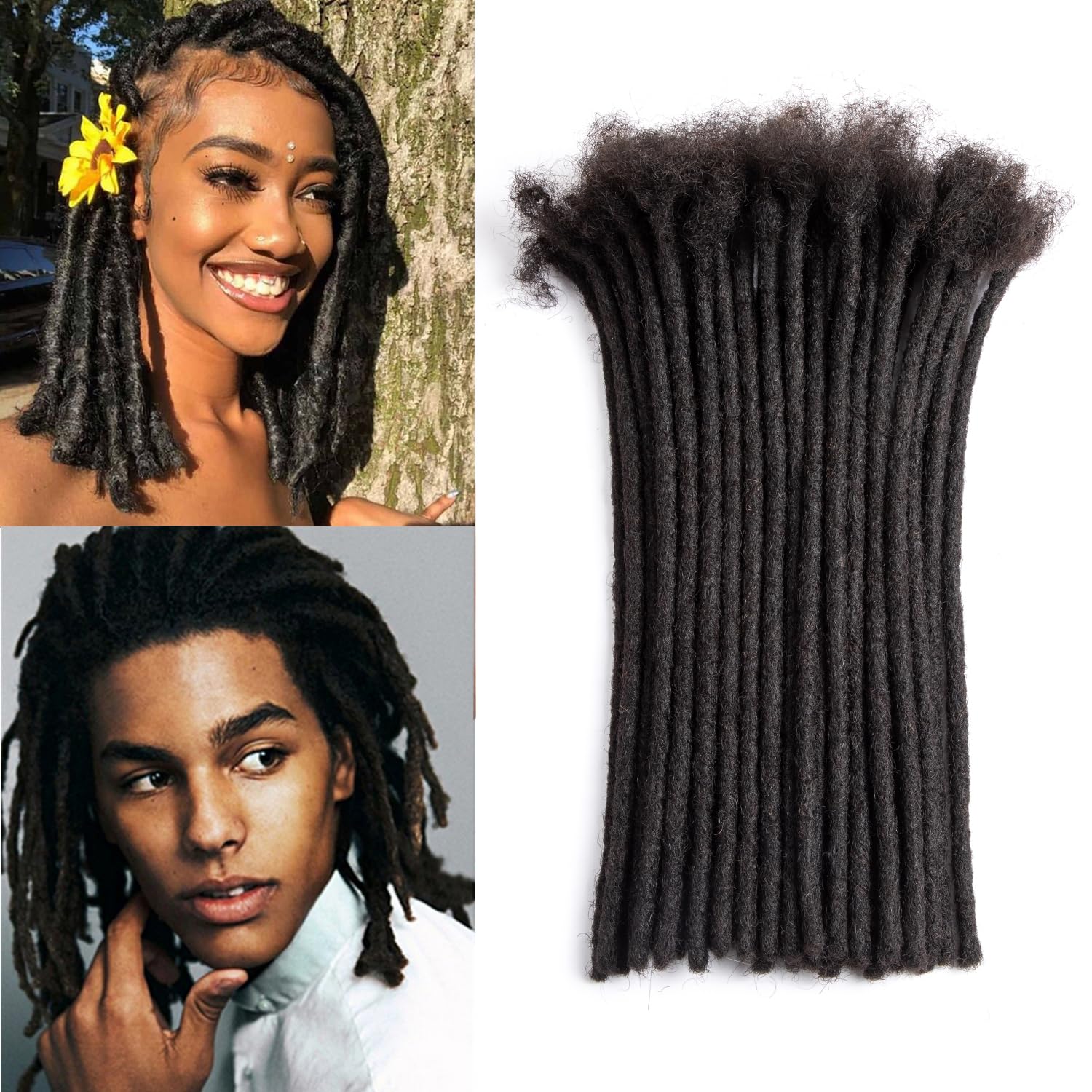 Originea 100% Echthaar Dreadlocks Extensions 10 Zoll Afro verworrenes Schwarz 60 Strähnen 0.6cm Mode Häkeln Flechten Haar für Mann/Frauen