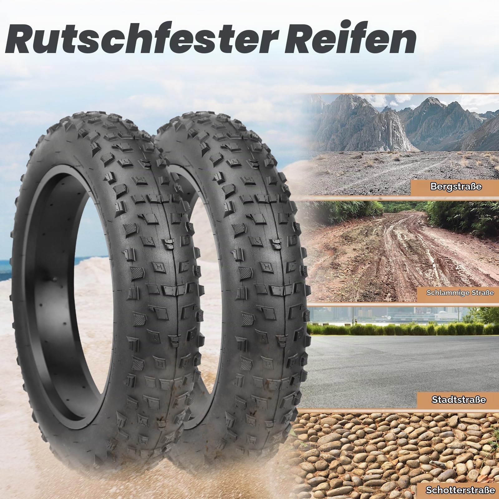 2er-Pack 20x4.0 Zoll Heavy Duty E-Bike Reifen Fat-Bike Reifen 98-406 20PSI Fahrradmantel