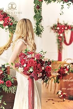 ウェディングブーケ　造花 Amazon｜TINGE TIME 17インチ 造花 ウェディングブーケ 花嫁用