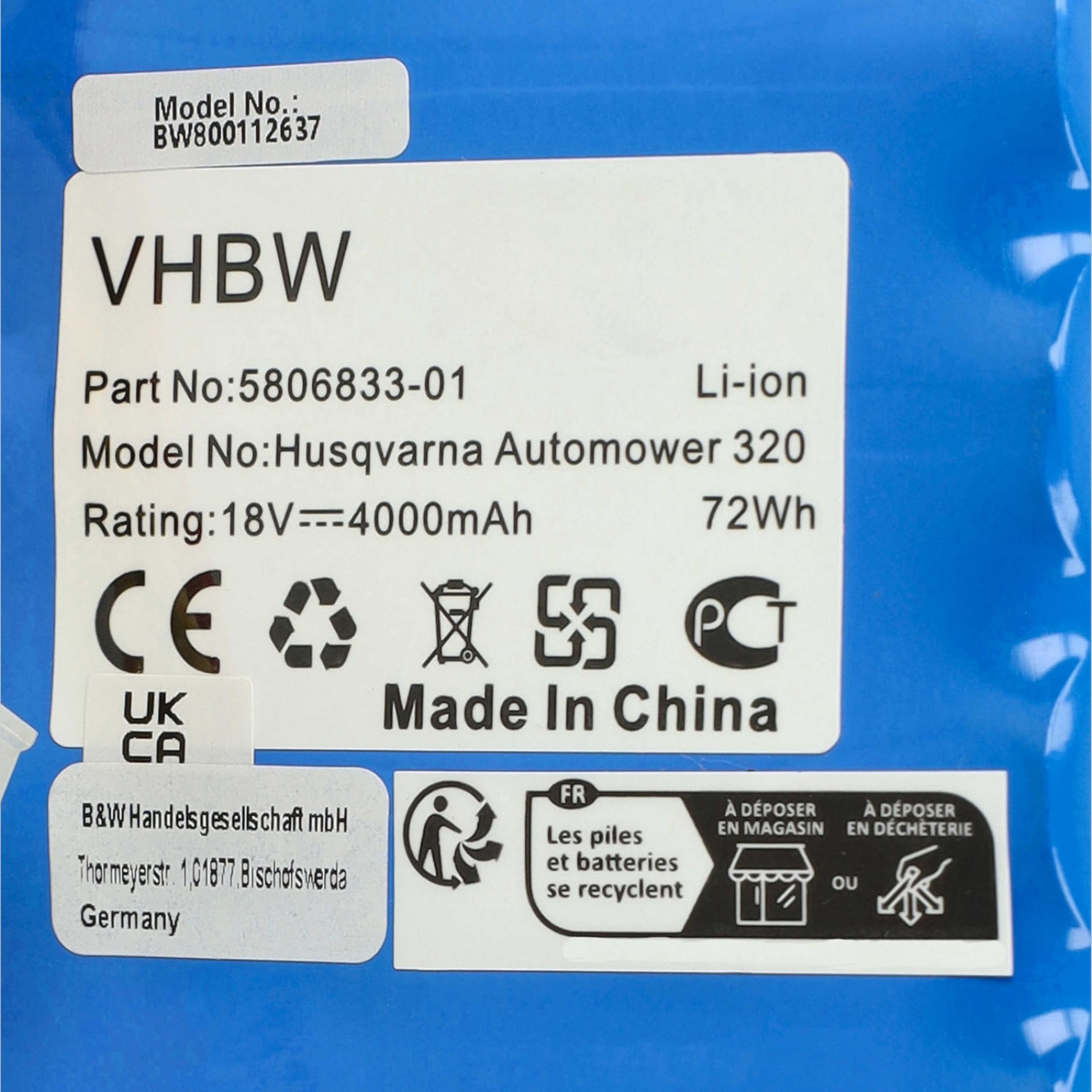 vhbw 2X Baterie zamienne do Husqvarna 580 68 33-01, 580 68 33-02, 5806833-01, 5806833-02, 580683301, 580683302 dla 40000mAh, 1, 1, 18V, Li-ION